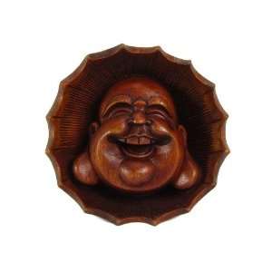 Laughing Buddha Figurine Carved in Coconut Shell, 5  Tall