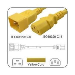   IEC 60320 C20 Plug to C13 Connector 12 Feet 15a/250v 14/3 SJT Yellow