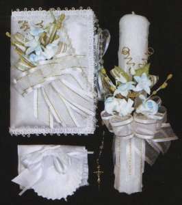  Baptism Gift Set   SPANISH   Rosary   Candle   Hanky 