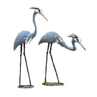 Ancient Graffiti Standing and Bowing Steel Heron Pair Outdoor Decor