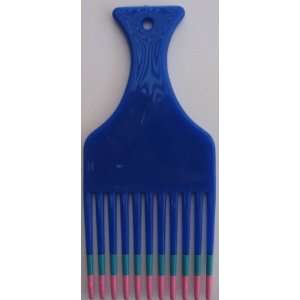  Blue Hair Pick Comb with Turquoise and Pink Tips   4 1/2 