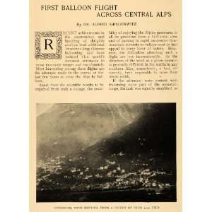  1908 Article First Balloon Flight Across Central Alps 