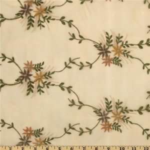  54 Wide Embroidered Organza Floral Olive/Tan/Green 