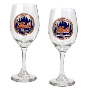  New York Mets NY Set of 2 Wine Glasses