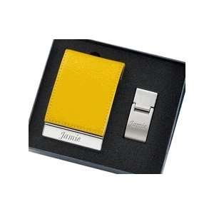  Free Personalized Yellow Leatherette Metal Card Case Money Clip 