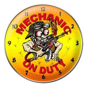    Round Metal Mechanic On Duty Garage Clock Sign
