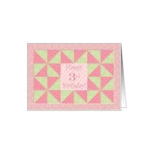  Happy 3rd Birthday, Girls Pink and Green Quilt Card Toys 