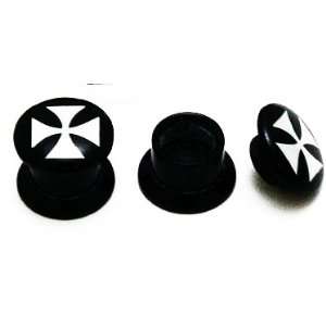  Flare Plugs   Black Acrylic Ear Plugs with White Iron 