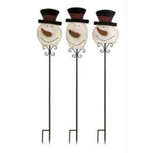 Set of 3 Frosty Friends Rustic Metal Christmas Snowman Yard Stakes 55
