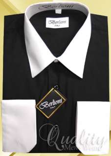 Berlioni 17 17.5 36/37 White Collar & Cuffs Black Dress Shirt $69 NWT 