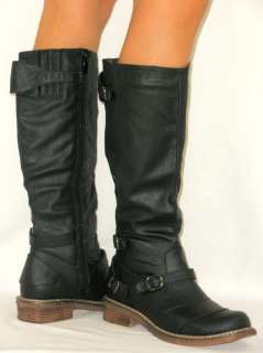 HOT Riding Buckle Zipper Tall Flat Boots *Stretch at the Calf*  