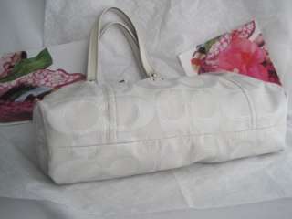 New COACH Poppy Signature Whitei & Silver Lurex Glam Tote Bag 16289
