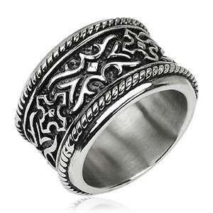 Stainless Steel Mens Ultra Wide & Ultra Heavy Embossed Band Ring Size 