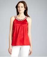 Love Moschino red cotton silk beaded heart halter top style# 318538501