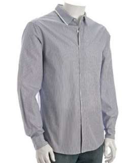 Elie Tahari yale blue striped Nicholas hidden button front shirt 