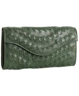 Bottega Veneta dark green woven detail leather continental wallet 