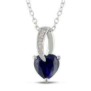  Silver 1 7/8 CT TGW Created Sapphire 0.02 CT TDW Diamond Heart 