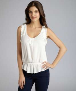 Isabel Lu white textured sleeveless ruffle blouse