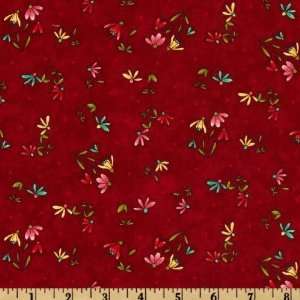  44 Wide Cabin By The Lake Wildflowers Red Fabric By The 