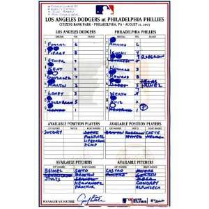  Dodgers at Phillies Game Used Lineup Card 8 21 2007 