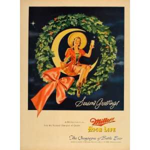  1949 Ad Miller High Life Beer Christmas Wreath Moon 