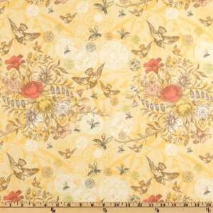 44 Wide Chester Garden Birds Yellow Fabric By The Panel 