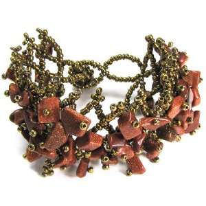  40mm goldstone chip glass seed bead bracelet 8