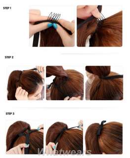 Black 1PCS Tie Band Wavy Curly Long Hair Extension Ponytail 55cm TB855 
