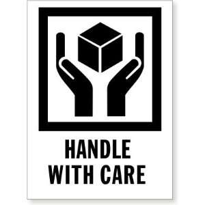 Handle with Care (with box and hands) Coated Paper Label 