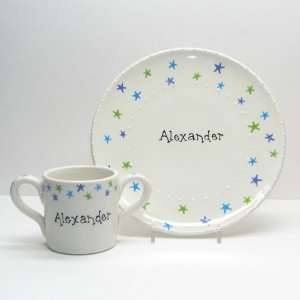  personalized plate and cup set   stars