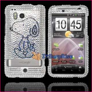 Bling Diamond Silver Snoopy Full Hard Case Cover For HTC Thunderbolt 