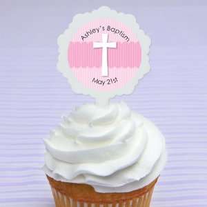  Delicate Pink Cross   12 Cupcake Pick Toppers & 24 