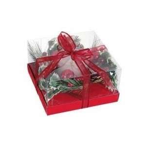 Festive Holly Berry and Pinecone Christmas Candle Ring Gift Box Set