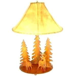  Buck and Doe Deer Table Lamp with Rawhide Shade