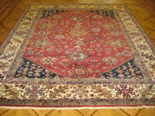   Ivory & Navy Handknotted Wool Traditional Persian Oriental Rug  