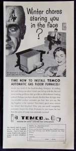 1953 TEMCO Automatic Gas Floor Furnaces Magazine Ad  