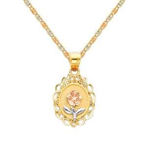  Flower Charm Pendant with Tri color Gold 1.5mm Valentino Diamond Cut 