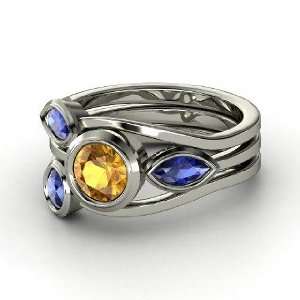   Ring Set, Round Citrine Sterling Silver Ring with Sapphire Jewelry