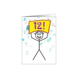  Happy 12th Birthday Stick Figure Holding Sign Card Toys 