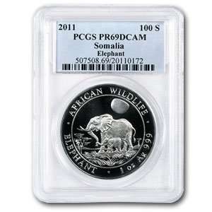  2011 1 oz Silver Somalian African Elephant PCGS PR 69 DCAM 
