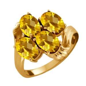  2.80 Ct Checkerboard Yellow Citrine 18k Yellow Gold Ring Jewelry