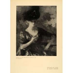  1908 Print Portrait Women Dress Luxury Hat Flower Paint 