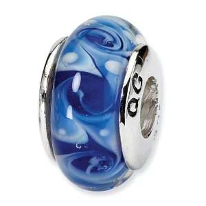    925 Silver Hand Blown Glass Light Dark Blue Charm Bead Jewelry
