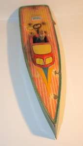 WOW Very cool Antique Tin Lindstrom 14 Inch Speed Boat Wind Up Works 