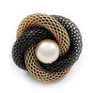  Two Tone Mesh Faux Pearl Stretch Fashion Ring Jewelry