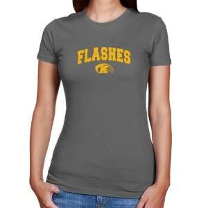   Kent State Golden Flashes Ladies Charcoal Logo Arch T shirt Sports