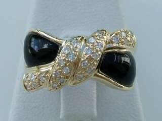   18k. Yellow Gold Onyx & Diamond Bow Tie Design Ring, New  