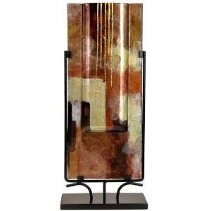   Fused Glass Vase, Gold Leaf, Red and Deep Brown