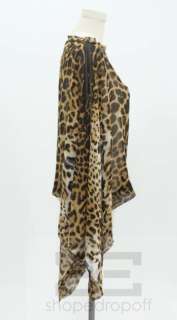 YSL Yves Saint Laurent Brown Sheer Silk Animal Print Poncho  
