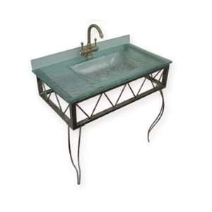  Heavy Wrought Iron Base and Glass Top With Integral Bowl 